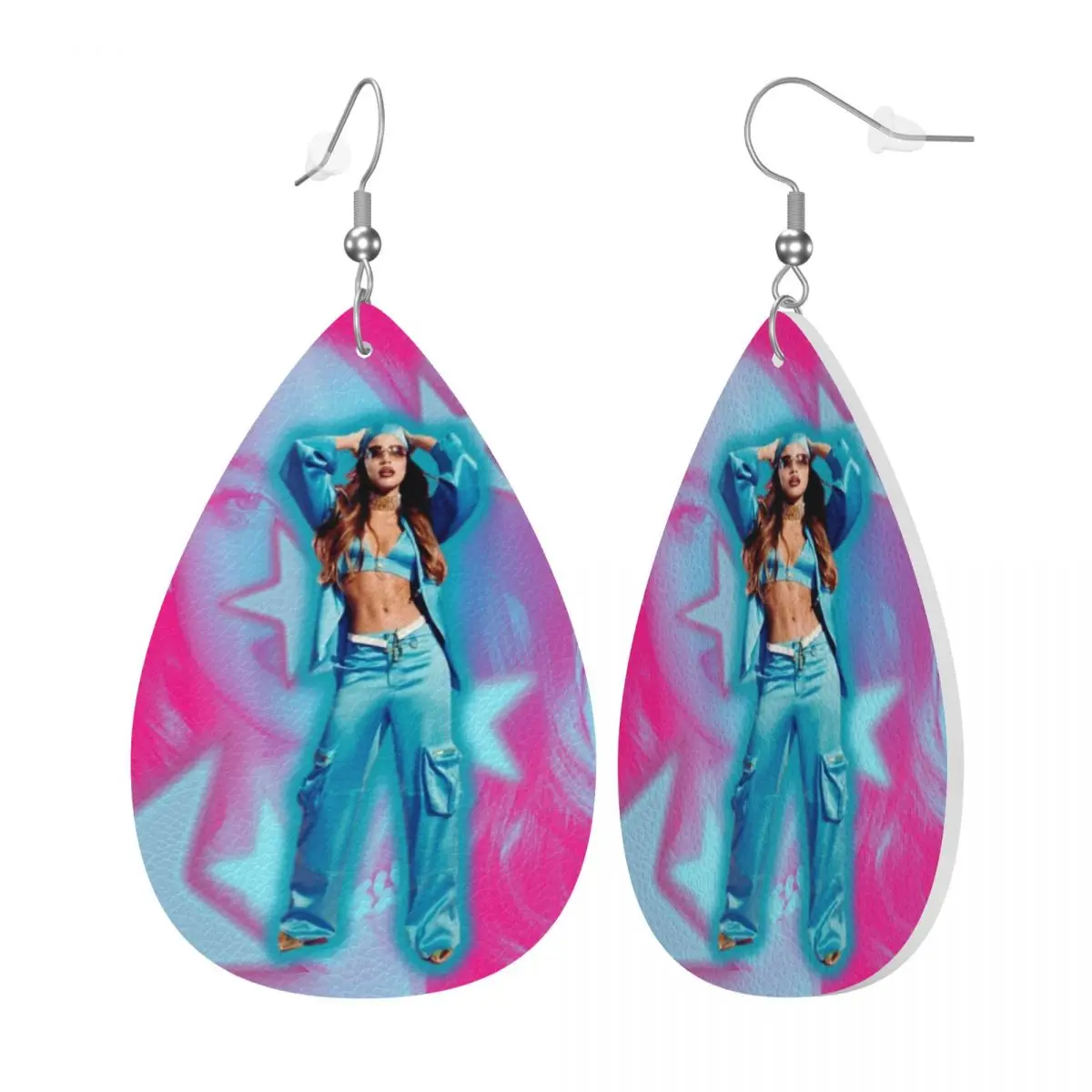 Custom Drop Dangle Earrings E-Emilia Mernes Leather Teardrop Earrings Mp3 Singer Poster PVC Leather for Gifts Dainty Jewelry