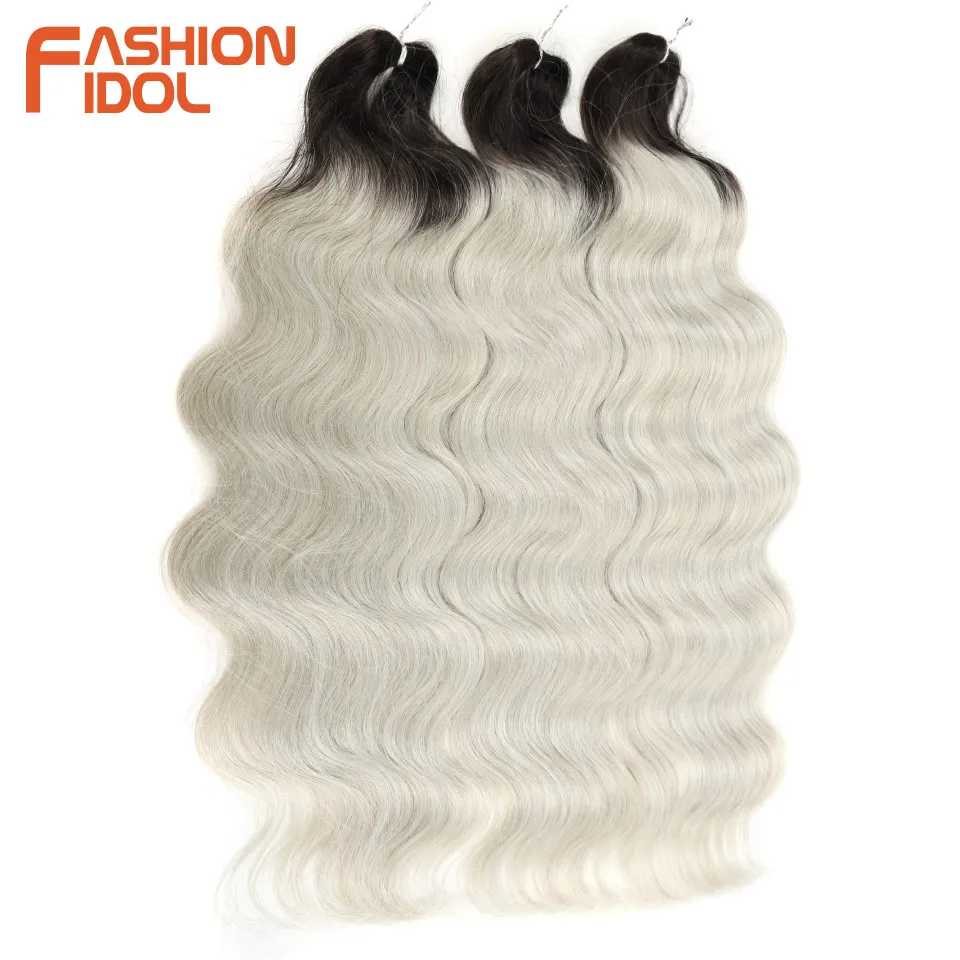FASHION IDOL 24 Inch Body Wave Crochet Hair Synthetic For Women Ombre Blonde Loose Deep Water Wave Braiding Fake Hair Extensions