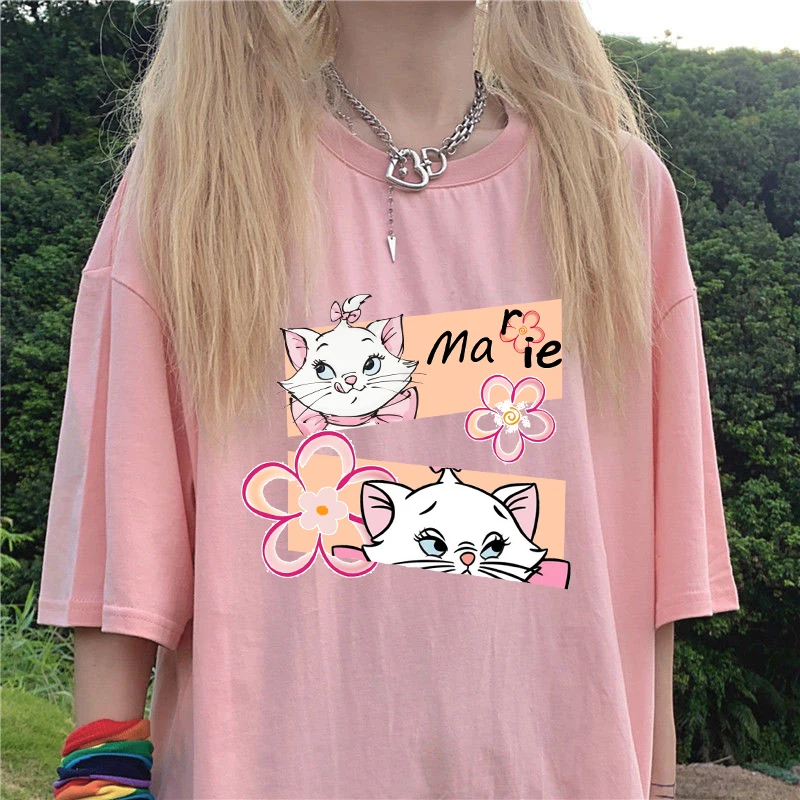 Mickey  Marie Cat T-shirt Women Girl Funny Cute Cartoon T-shirt with Print Casual Short Sleeve Woman T Shirt HarajukuTops