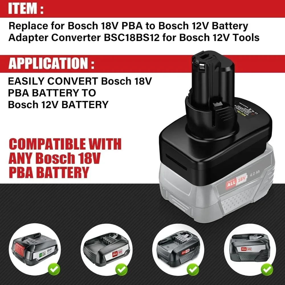 

BOSC18BS12 for Bosch 18V to for 12V tool Adapter for Bosch 18V PBA Li-ion Battery Converter to for Bosch 10.8V 12V Power tools