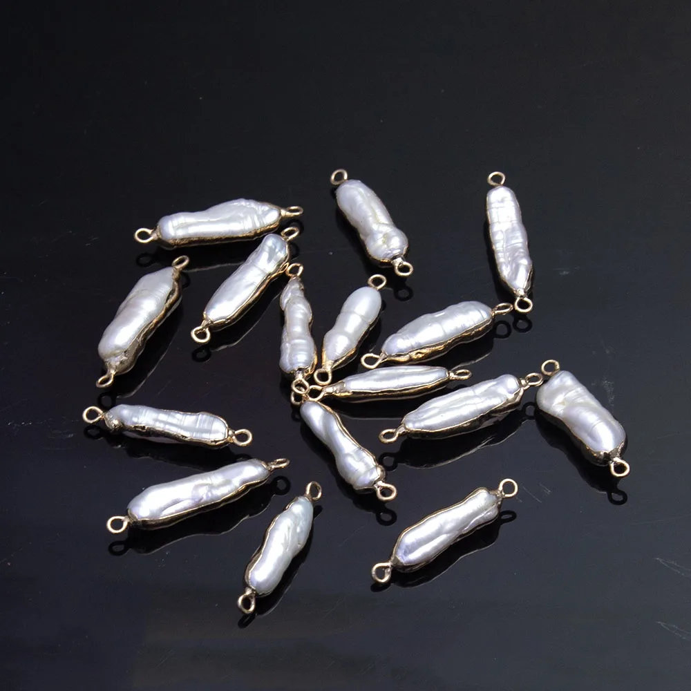 6x28-7x35mm Natural Freshwater Pearl Pendant Irregular Double Hole Connector Jewelry Making DIY Necklaces Accessories 1PC