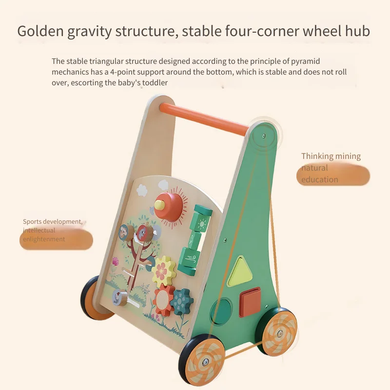 Alat Bantu Jalan Bayi Kayu Mainan Dorong Berjalan Belajar Multifungsi dengan Desain Anti-Ujung Penyortir Bentuk Asisten Langkah Pertama Balita