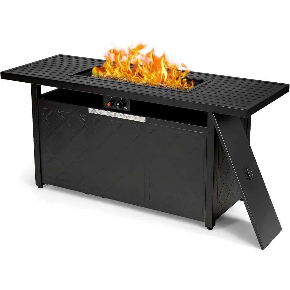 

Propane Fire Pit Table, 57” 50,000 BTU Auto-Ignition Gas Fire Pit with Lid & Adjustable Flame, Fire Pit