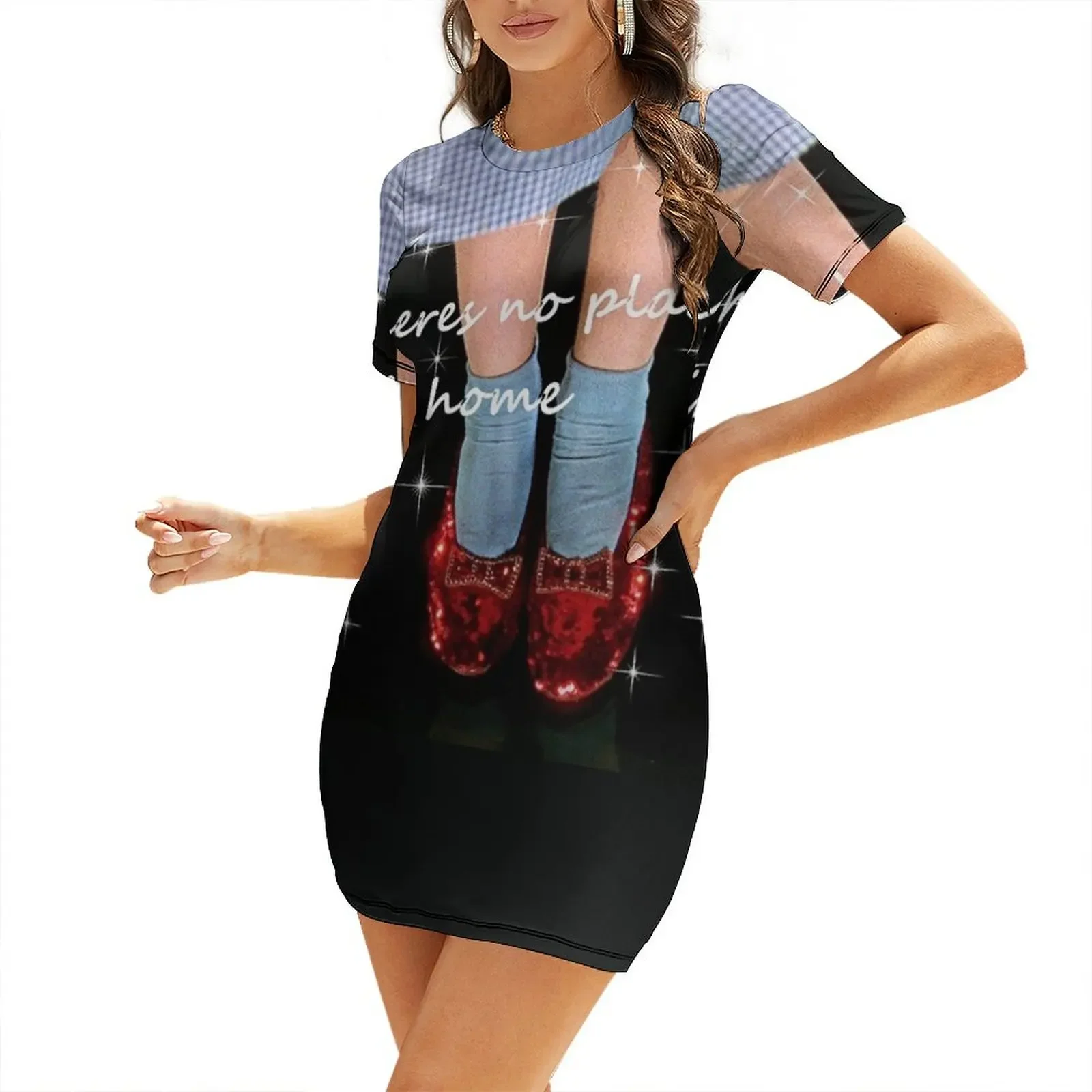 

no place like home wizard we want those ruby slippers glitter edit mask design mysticladyart Short-Sleeved Dress