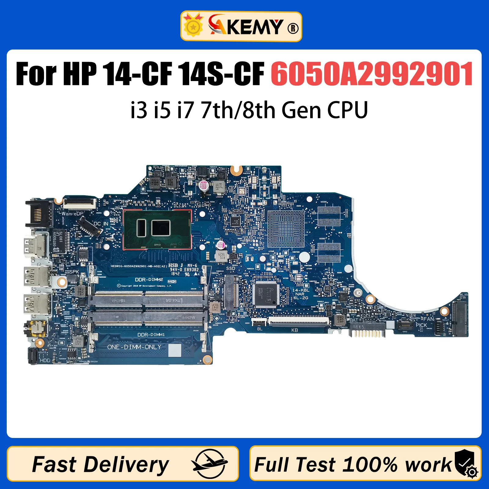 Akemy 6050 a2992901 mainboard für hp 14-cf 14s-cf L24454-601 laptop motherboard cpu i3 i5 i7 7th/8th gen