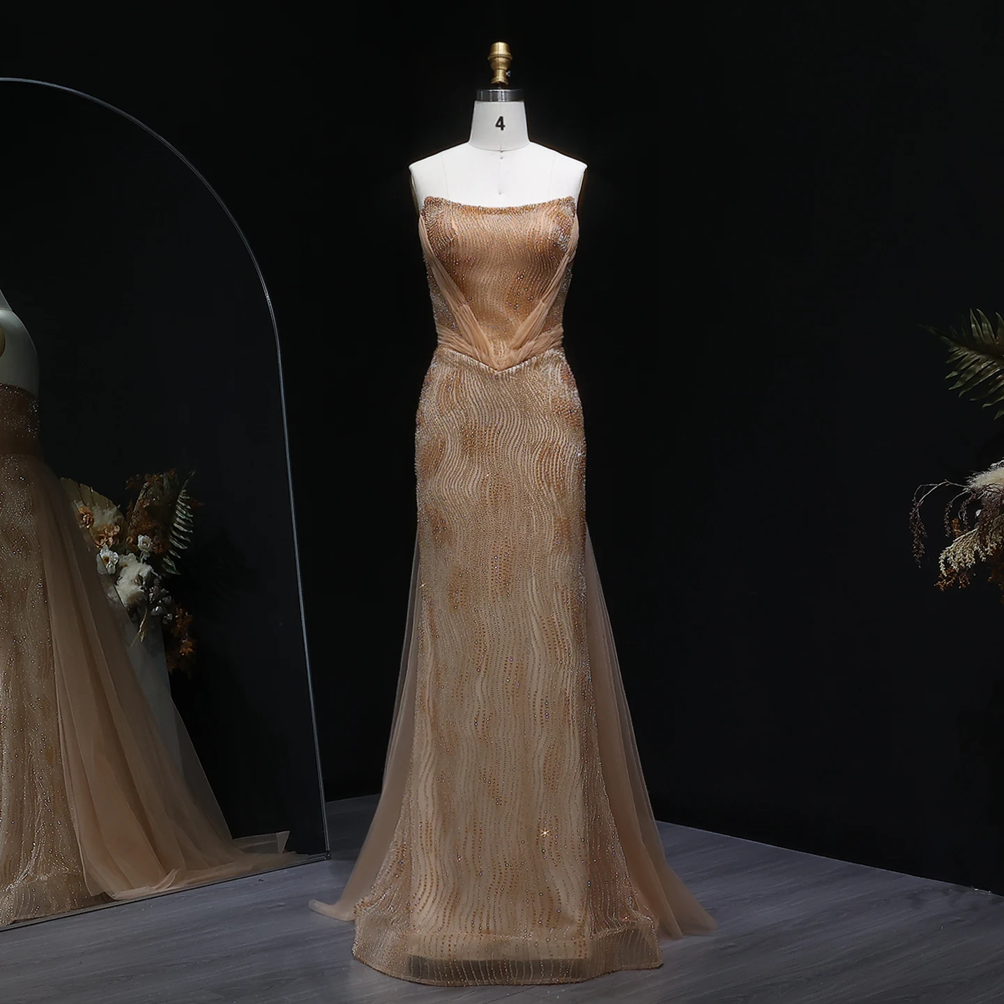 

Sharon Said Luxury Pink Strapless Mermaid Evening Dresses with Beads for Women Wedding Party Prom Gowns Arabic SS023 Customized