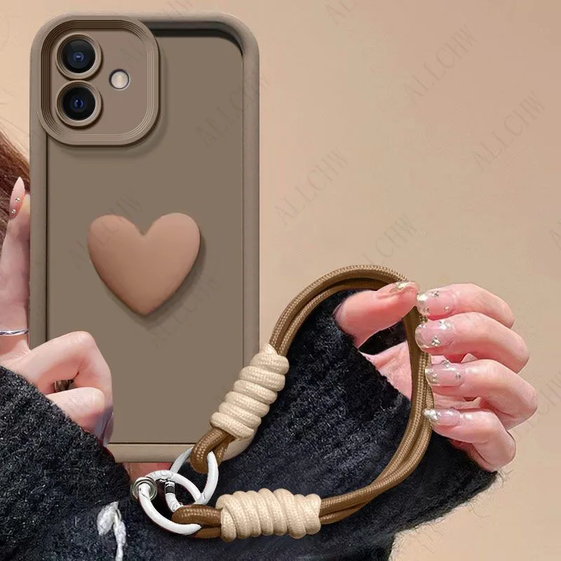 For Samsung Galaxy A05 Case Samsung Galaxy SM-A055F, SM-A055M Phone Case 3D Love Heart Hand Strap Back Cover