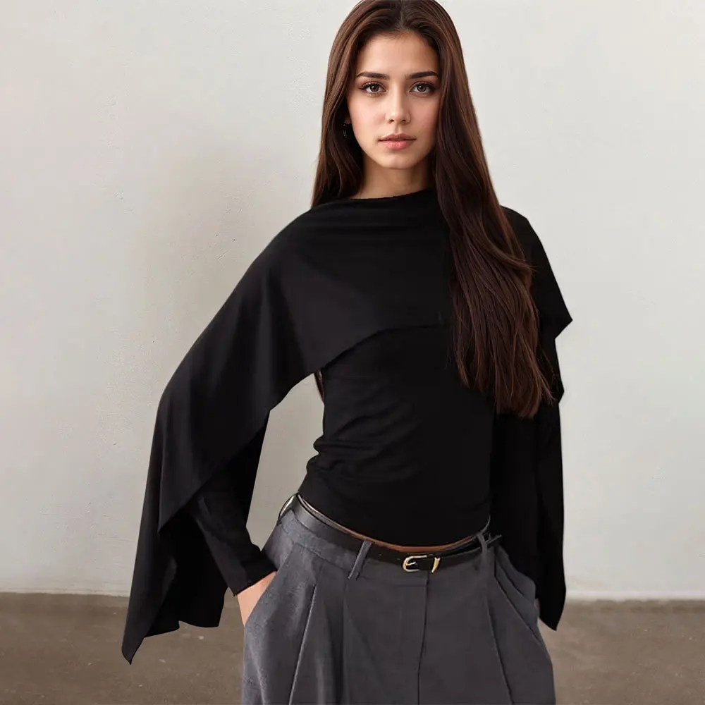 Dark Style High Sense Cape Sleeve Top Women Spring Summer Design Blouse