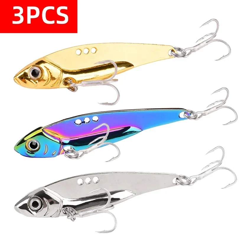 3 uds cuchara giratoria plantilla de Metal cebo 7g-25g VIB hoja de hundimiento anzuelo triple giratorio Pesca Lucio carpa señuelo de Pesca de mar