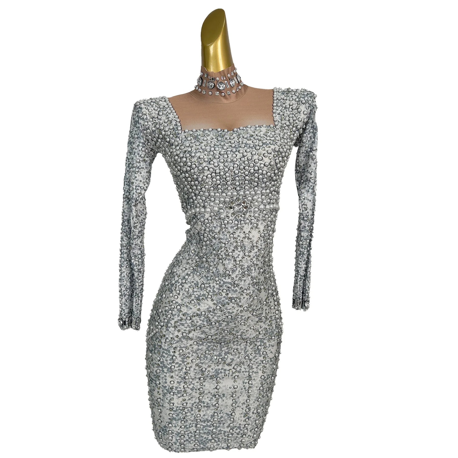 

Fanglingzhenzhu Elegant Women Evening Dress Gorgeous Pearl High Elasticity Dress Wedding Banquet Birthday Cocktail Prom Dress