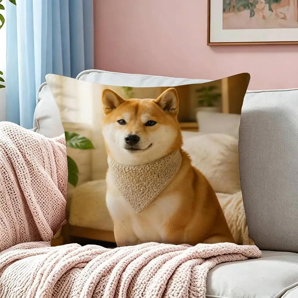 Cute Shiba Inu  Pillow Case Square Double-Sided Sofa Cushion Cover Bedroom Bedside Pillow