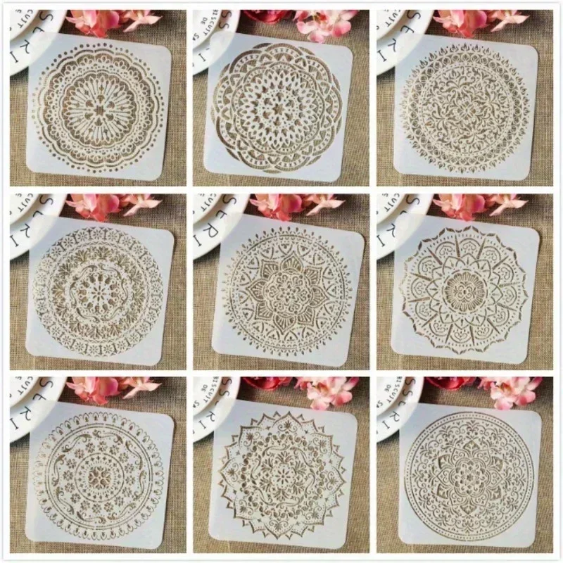 9Pcs/Set Mandala Round Geometry DIY Layering Stencils Painting Scrapbook Coloring Embossing Album Decorative Template