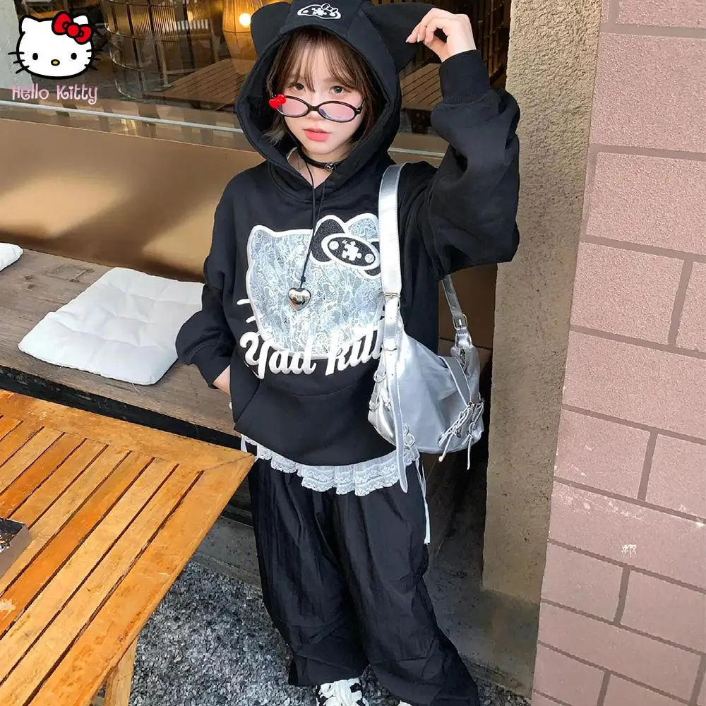 

Sanrio Hello Kitty осень-зима толстовка с рисунком мультфильм милый кампусный стиль толстовка корейская версия повседневные пуловеры Kawaii