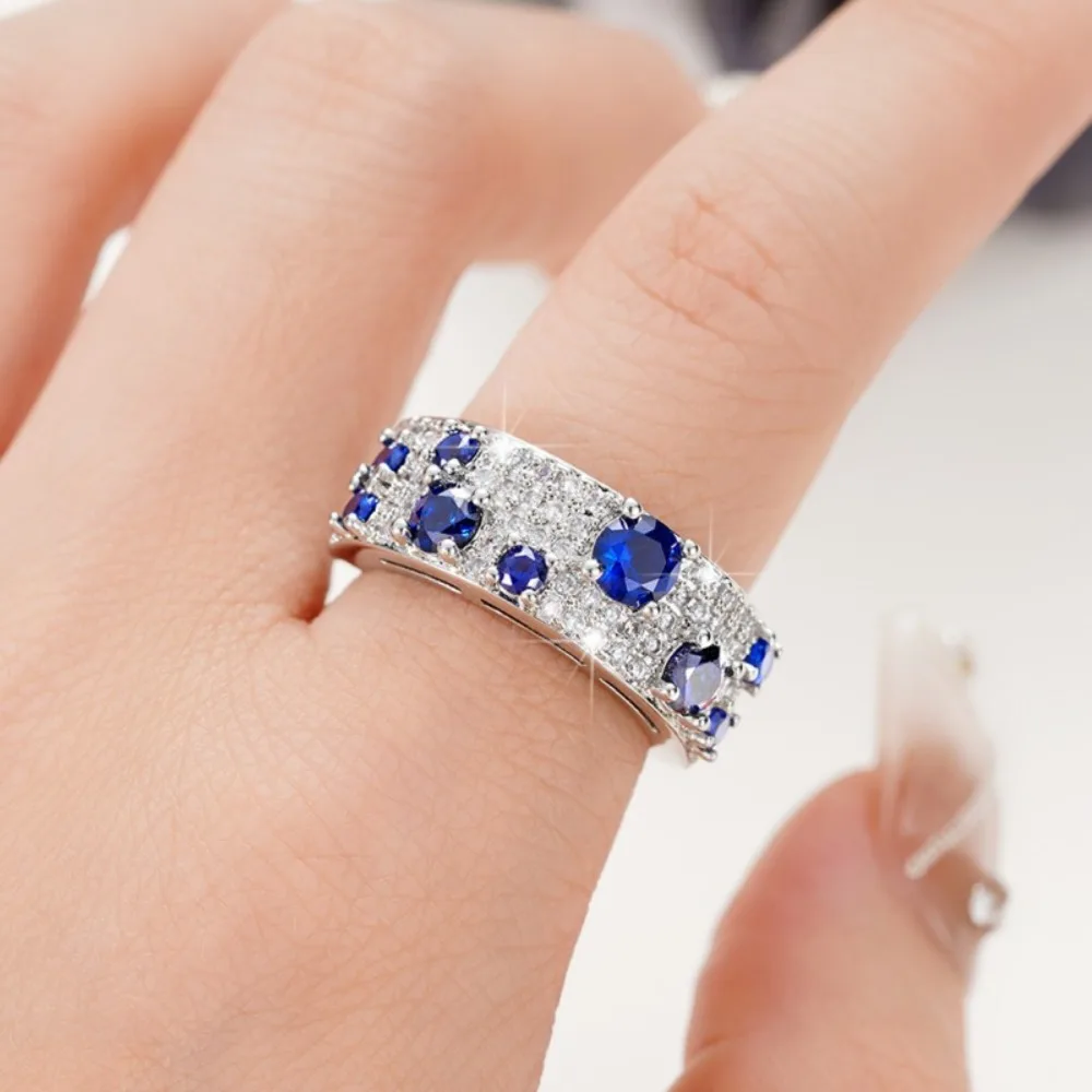 Luxury Sapphire Half Eternity Rings High-quality 5A Zircon Pave Band for Women September Birthstone Anniversary Jewelry Gifts