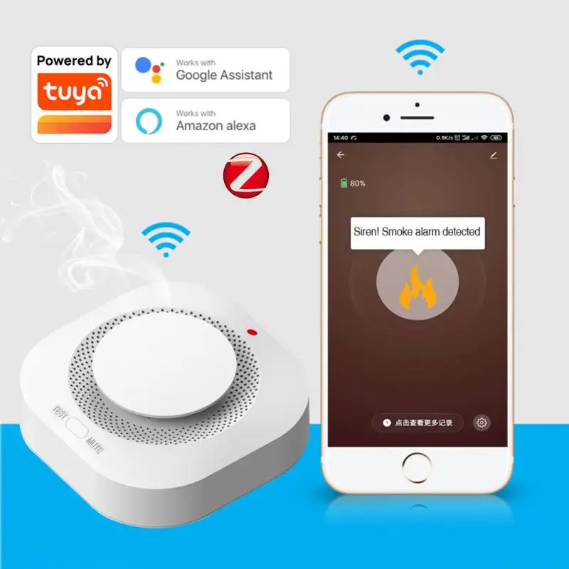 

Tuya Smart Zigbee Smoke Detector Smart Life Fire Alarm Progressive Sound Photoelectric Smoke Sensor Works With Tuya Zigbee Hub