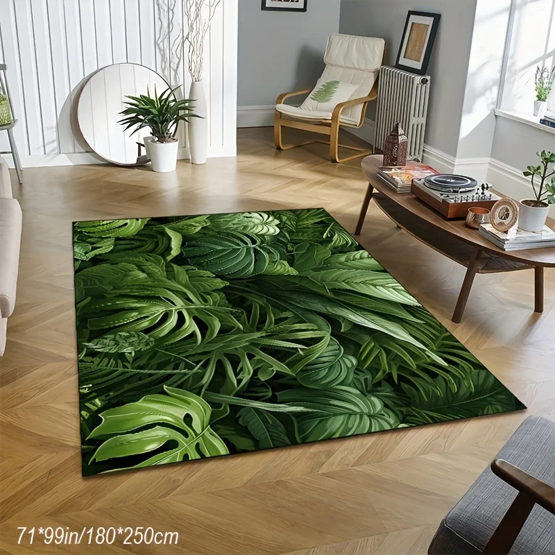 

Crystal Velvet Tropical Leaf Pattern Non-Slip Area Rug Thick High Quality Easy Clean Large Floor Mat for Living Roo
