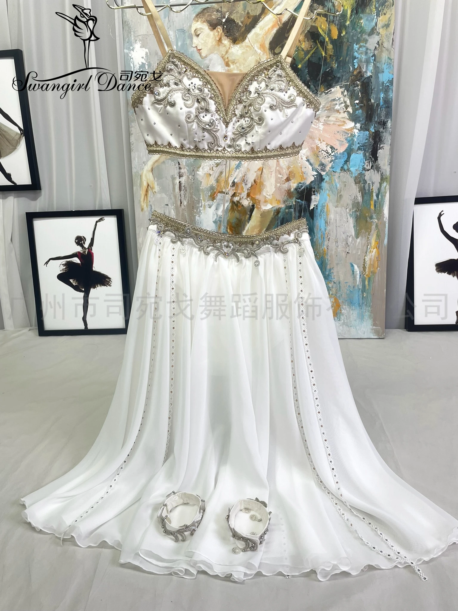 Adult Girl White  Pirate Dance Variations YAGP Competition dress customized chiffon skirt BT4600