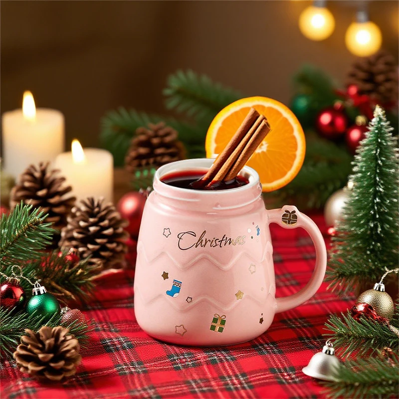 Cute Santa Claus Figurines Lid Ceramic Cup Christmas Gift Creative Snowball landscape Lid Mugs Milk Coffee Cup For Office Home