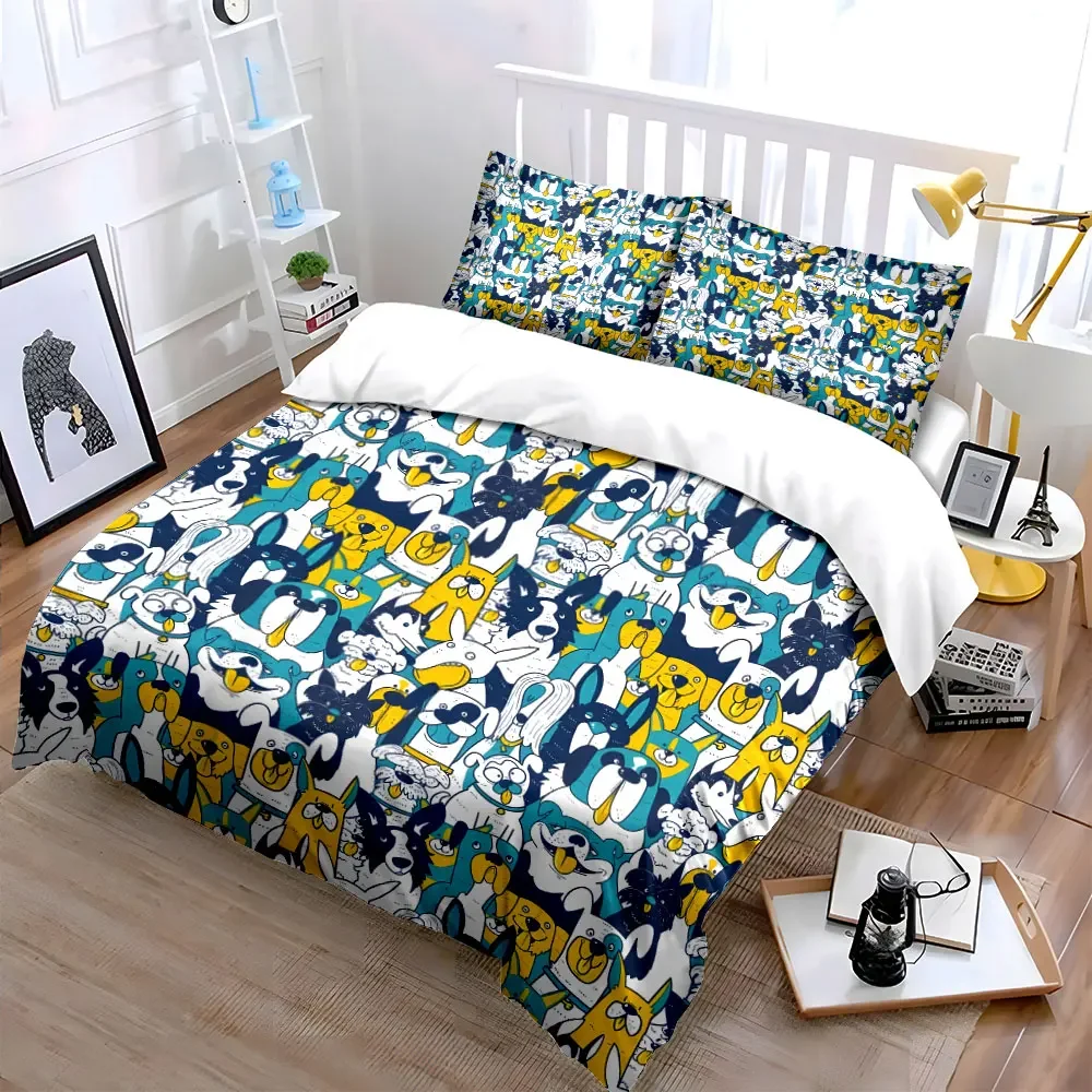 Cute Dog Pattern Three-Piece Set Soft Comfortable Duvet Cover Bedding Set Included 1*Duvet Cover & 2*Pillowcases, gift