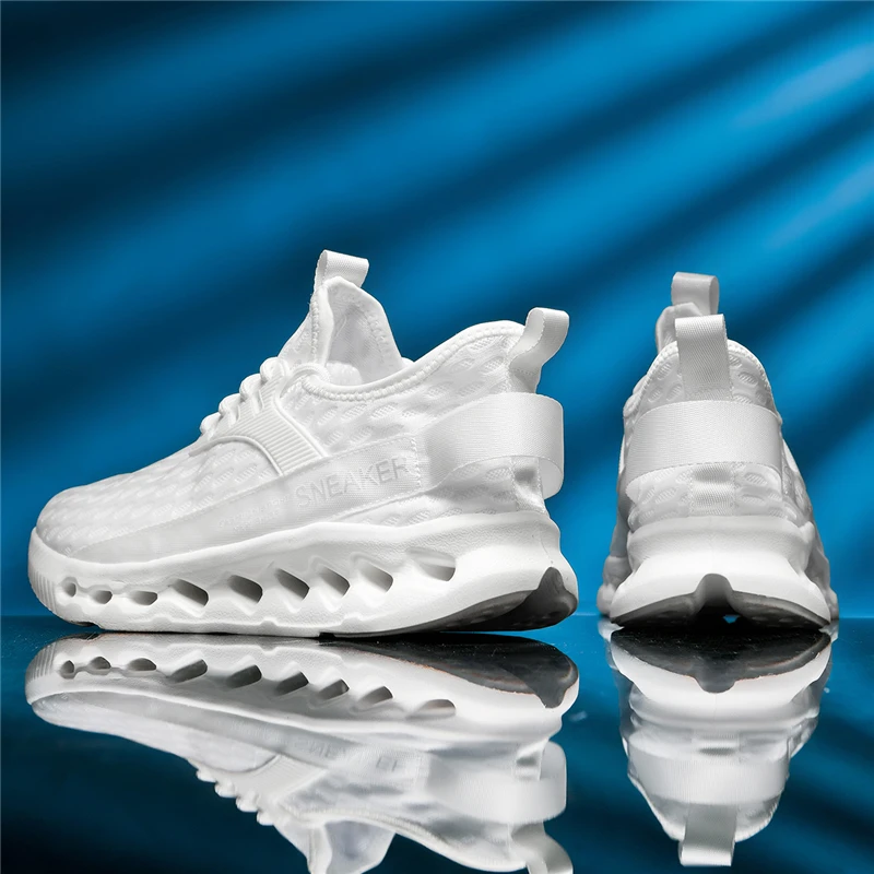 Gran oferta de zapatillas informales blancas, zapatos de hoja para hombre y mujer, talla grande 46, zapatillas para correr ligeras y transpirables, zapatillas deportivas de tenis de malla para hombre