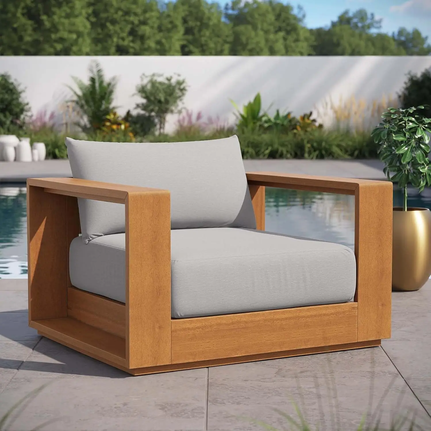 Tahoe Acacia Wood Outdoor Patio Chair in Natural Light Gray with Weather-Resistant as Club Chair or Outdoor Din
