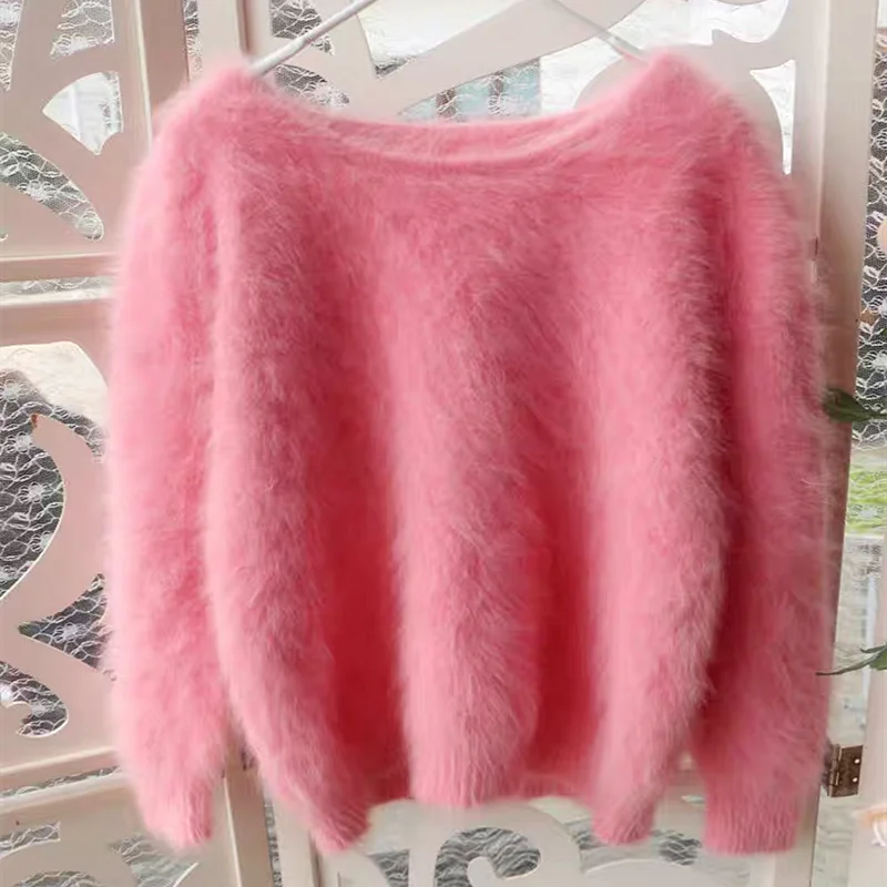 

01 женская осенне-зимняя одежда, кашемировые вязаные блузки с круглым вырезом и длинными рукавами, пуловер, свитер из ангорского меха