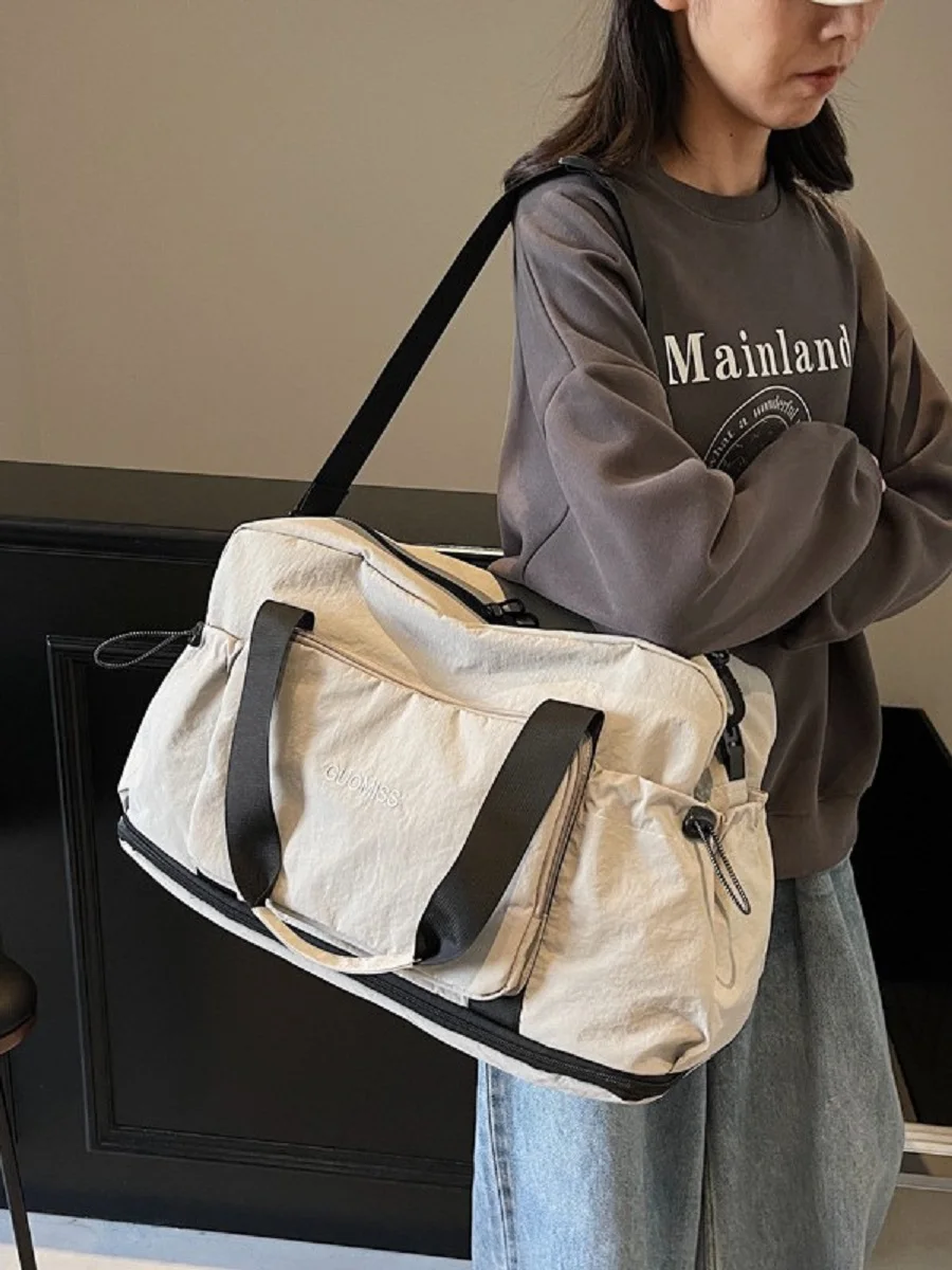 Bolsa de equipaje de viaje portátil para mujer, bolso de gran capacidad para hombre, bolsa de almacenamiento plegable, bolsa de fitness con separación de ropa seca y húmeda