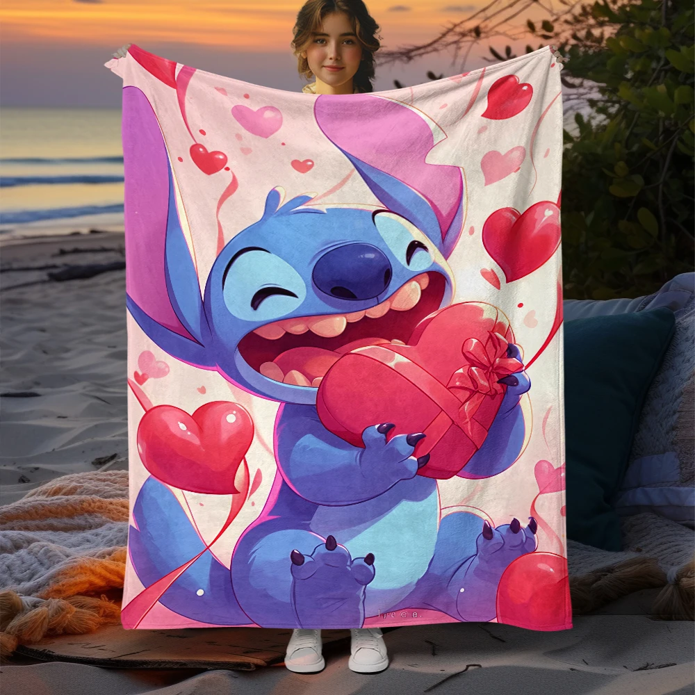 Stitch Cartoon HD Printed Flannel Blanket.Warm,Sofa,Bedroom.Bed Home Office Nap Blanket Car,Camping,Travel Picnic Blankets Gift