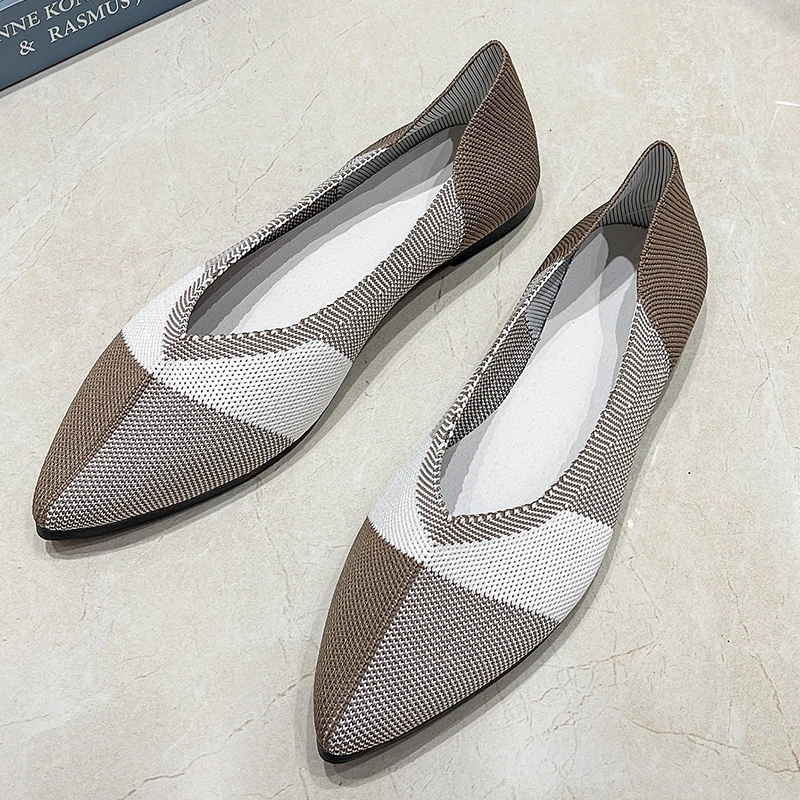 Pmwrun  New Style Pointed Toe Shallow Mouth Flat Bottom One Pedal Flying Woven Woven Shoes Knitted Grandma Shoes Egg Roll Shoes