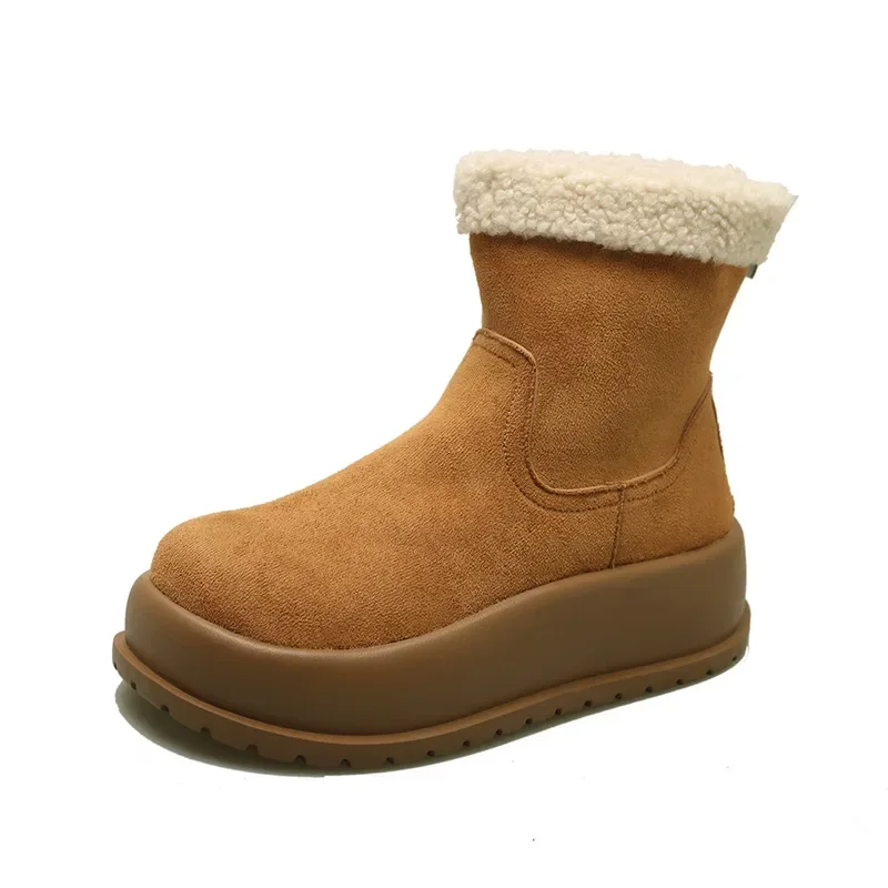 

Round Toe Lady Boots Shoes Winter Footwear Boots-Women Australia Low Lolita 2026 Rubber Autumn Snow Flock Rome Lace-Up Cotton F