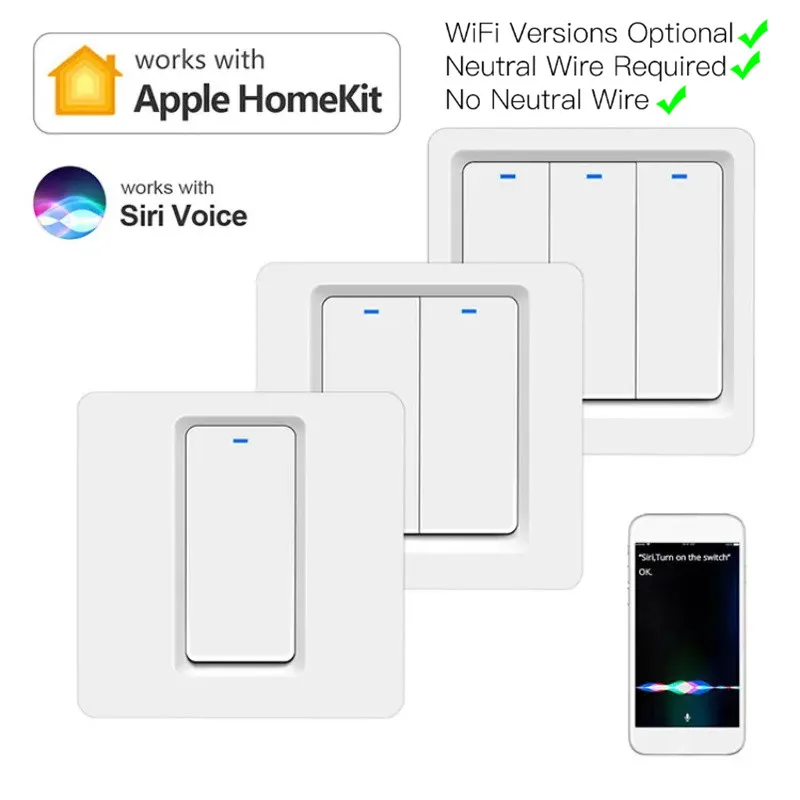 

Умная панель переключателя для Apple homekit, Настенные переключатели с дистанционным управлением, 1/2/3 клавиш, умный дом, wi-fi переключатель, работает с Siri