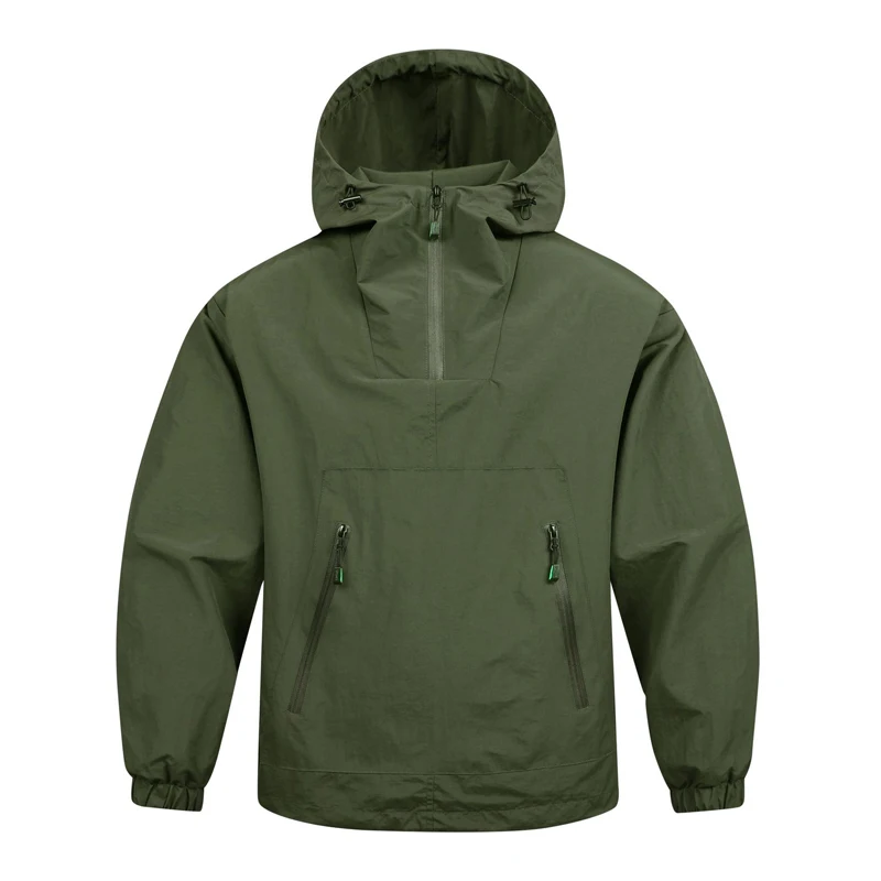 Frühling Herbst Herren Anorak Jacken Mode Herren Halb-Reißverschluss Streetwear Hip Hop Kapuzenmäntel Herren Loose Fit Windbreaker Jacken