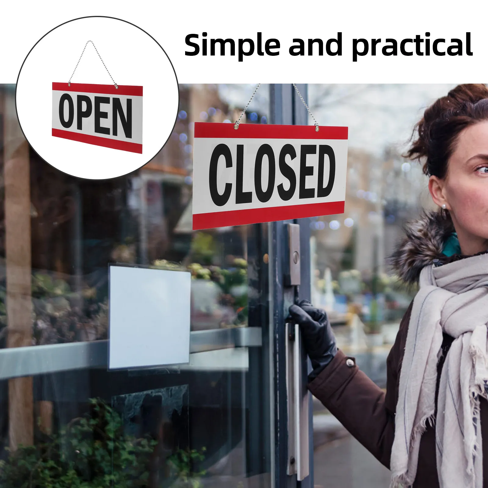 2Pcs Double Sided Door Sign PVC Business Hours Display Hanging Chain Open Closed Indicator Reusable for Store Office