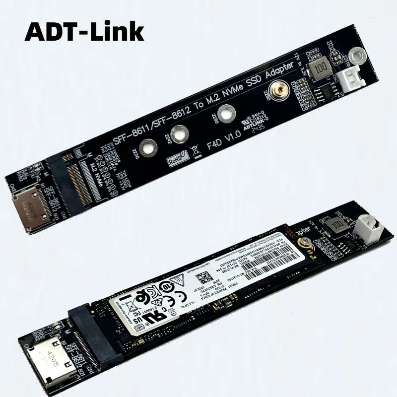 ADT F4D For OCuLink SFF-8611/8612 to M.2 NVMe M-key 2230 2242 2260 2280 SSD Adapter Card PCIe 4.0 x4 Gen 4 64Gbps Expansion Card