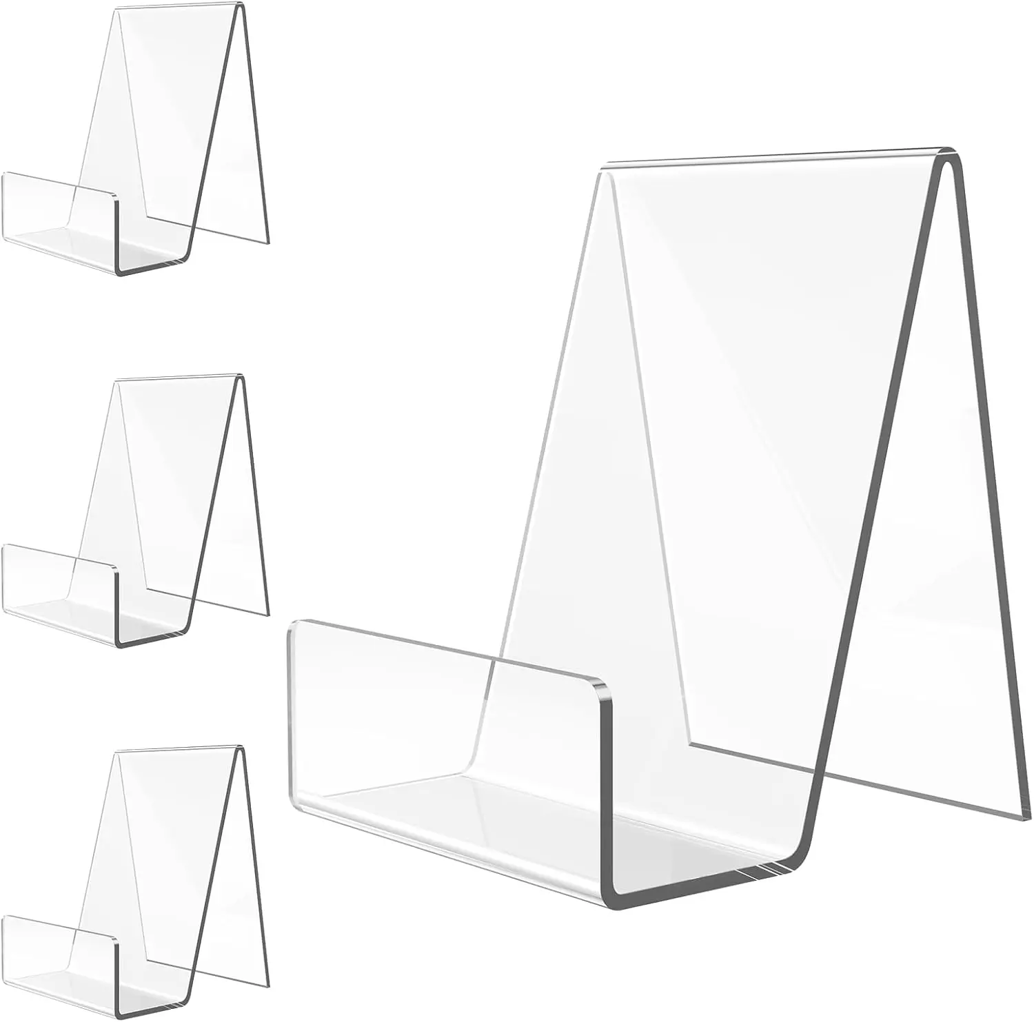 4PCS Acrylic Book Display Stand Clear Easel with Ledge Tablet Holder for Displaying Books, Pictures, Notebooks, CDs, Artworks