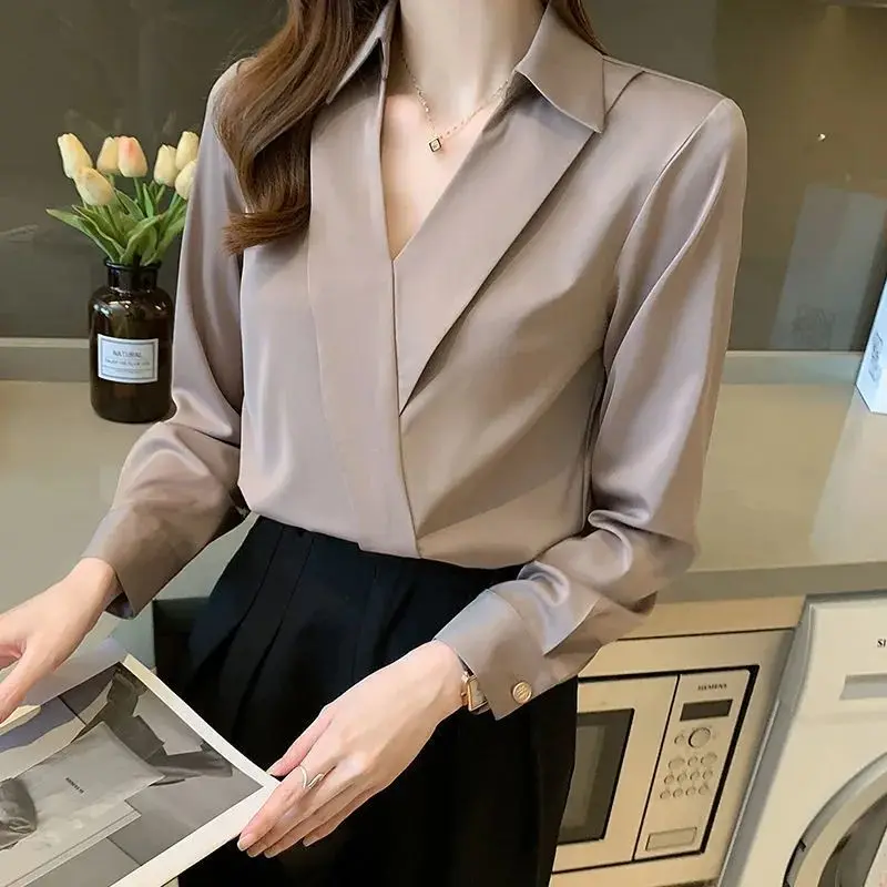 Spring Autumn Korean Style Elegant Fashion Chiffon Shirt Top Women Office Lady Long Sleeve Blusa Temperament All-match Blouse