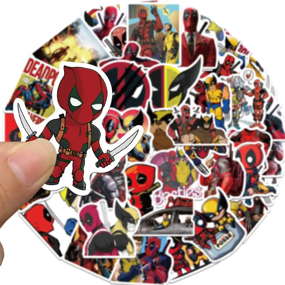 10/50pcs Marvel Deadpool Wolverine Stickers Movie Cool Decals DIY Motorcycle Phone Bike Skateboard Car Waterproof Kids Toys