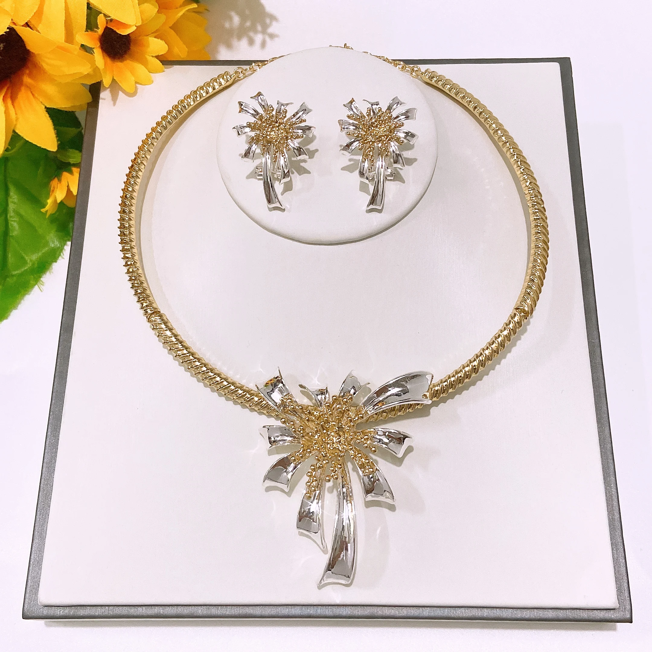 

New Luxury Gold Plated Jewelry Set Italian Jewellery Sets Women Bride Necklace and Earrings Set For Woman African Wedding Gift