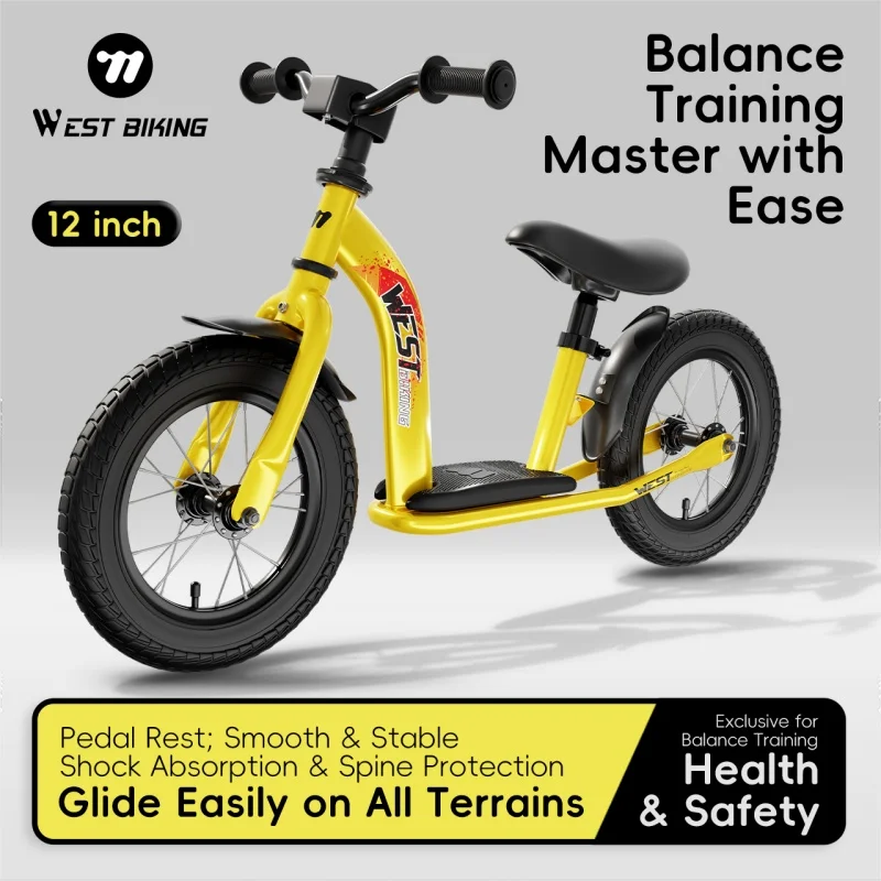 Bicicleta de equilibrio ligera WEST BIKING para niños de 2 a 6 años, sin pedales, antideslizante, para entrenamiento de niños pequeños, para paseos al aire libre.