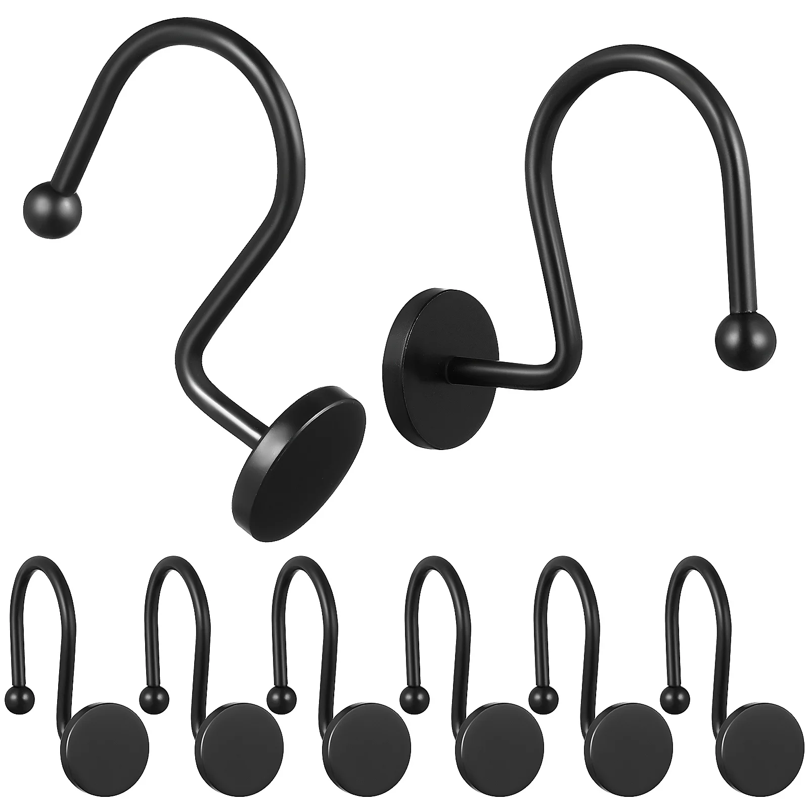 

12Pcs Shower Curtain Rings Black Iron Hooks for Hanging Curtain Bathroom Accessories Heavy Duty Corrosion Resistant Simple