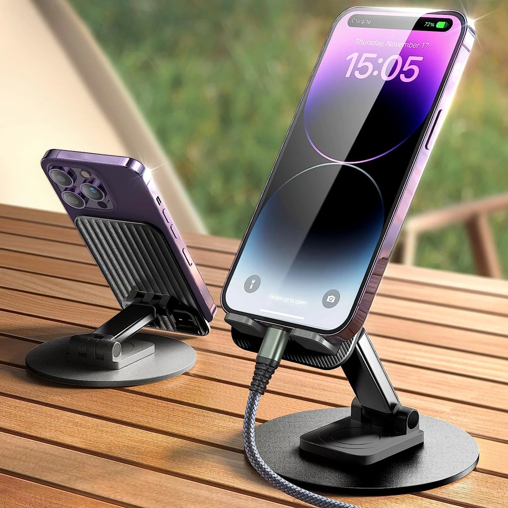 

360° Rotatable Cell Phone Stand Holder for Desk Foldable iPhone Stand for Desk Height Adjustable Phone Holder