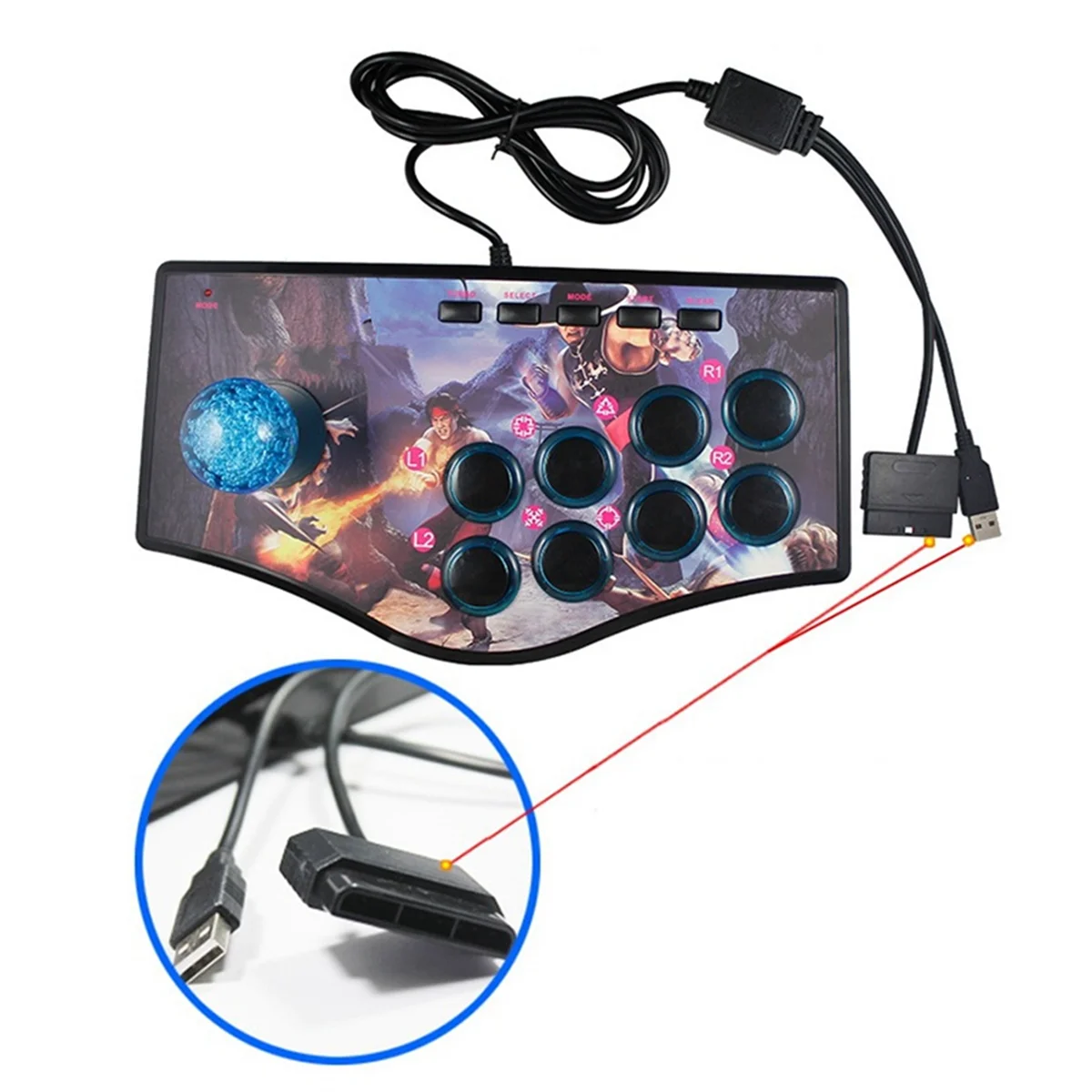 Retro Arcade Game Rocker Controller Usb Joystick For Ps2//Pc/Android Smart Tv Built-In Vibrator Eight Direction Joystick(No.A)