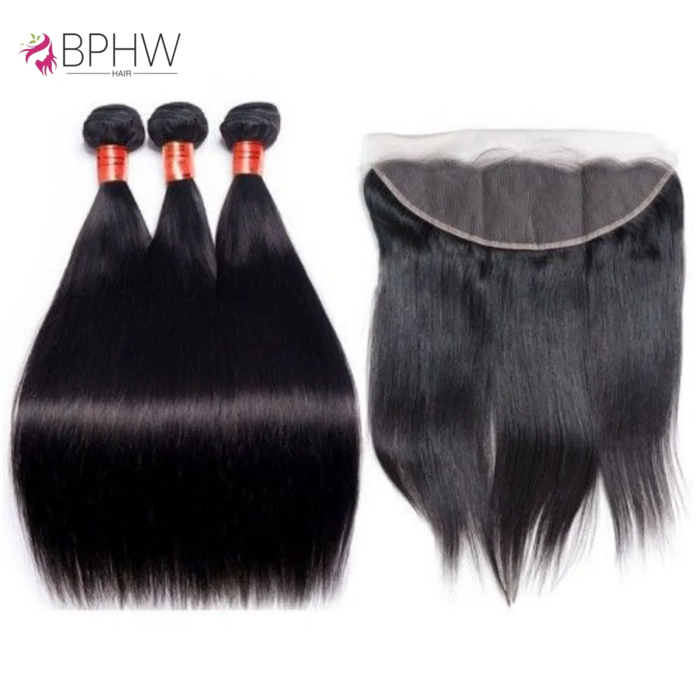 

12A 3 Bundles With 13x4 Lace Frontal 100% Human Hair Straight Peruvian Hair Natural Color Virgin Hair Bundles With Closure Hair