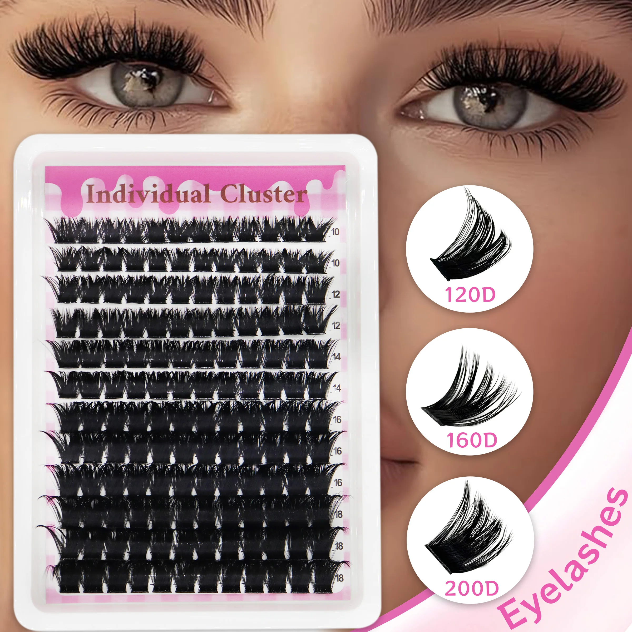 Premium 120D 160D 200D Segmented Cluster Lashes DIY Individual Lash Extensions Mixed 10-18mm Lightweight Curly European Style