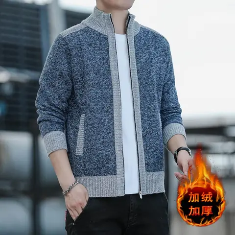 Cardigan Sweater Jacket Men's Fall New Fashion Knit Stand-up Collar Men's Casual Warm Sweater Sweatercoat