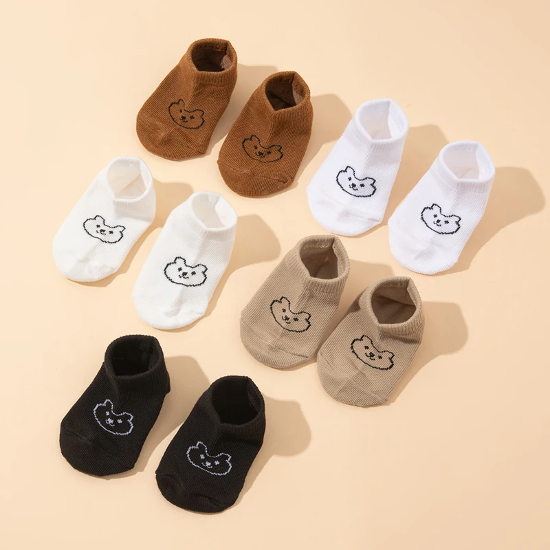5 Pairs of Baby Socks, Cute Bear-Pattern Elastic Ankle Socks, Neutral Baby Socks, Soft and Suitable for Newborns