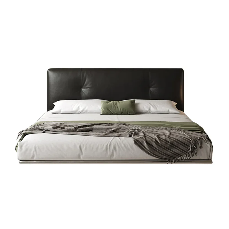 Italian leather bed, master bedroom minimalist suspension bed, stainless steel shelf bed