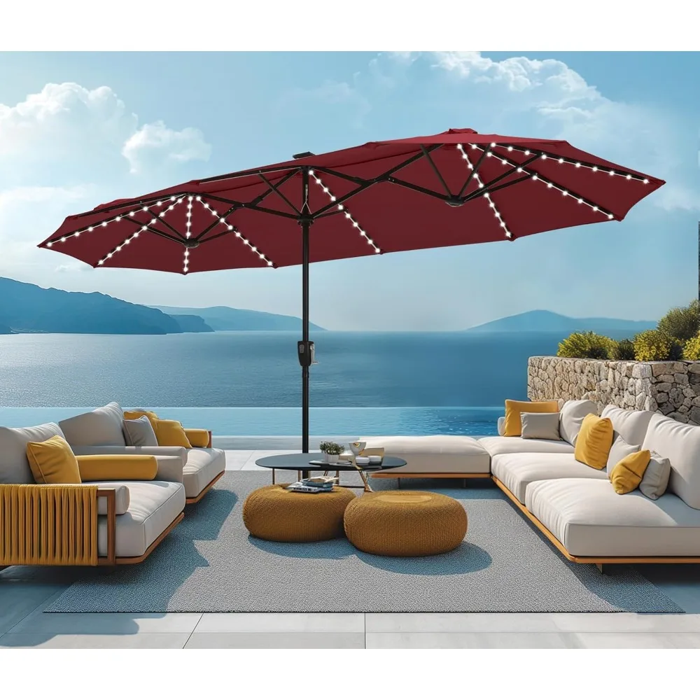 

13FT Patio Umbrella with Solar Lights, Double-Sided Outdoor Table Rectangular Umbrellas with 120 LED Lights, Customized