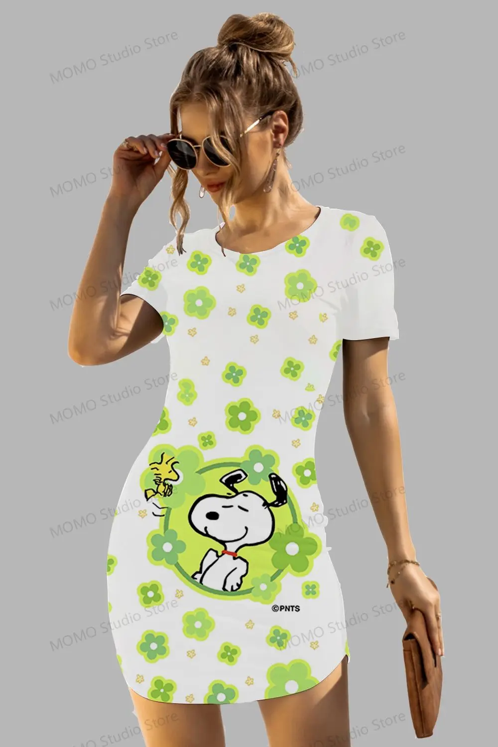 Kawaii Snoopy Women's Short Sleeve Hip Dresses Spicy Girl Dress 2024 Summer Boho O Neck  S-3XL Y2k Fashion New Elegant