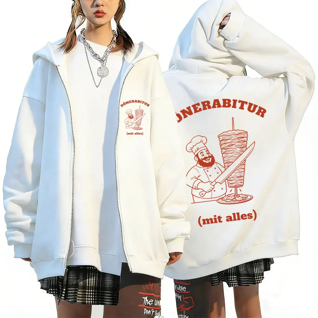 

Funny Doner Kebab Mit Alles Zipper Hoodie Men Women Casual Fleece Oversized Zip Up Jacket Unisex Gothic Retro Zip Up Sweatshirt